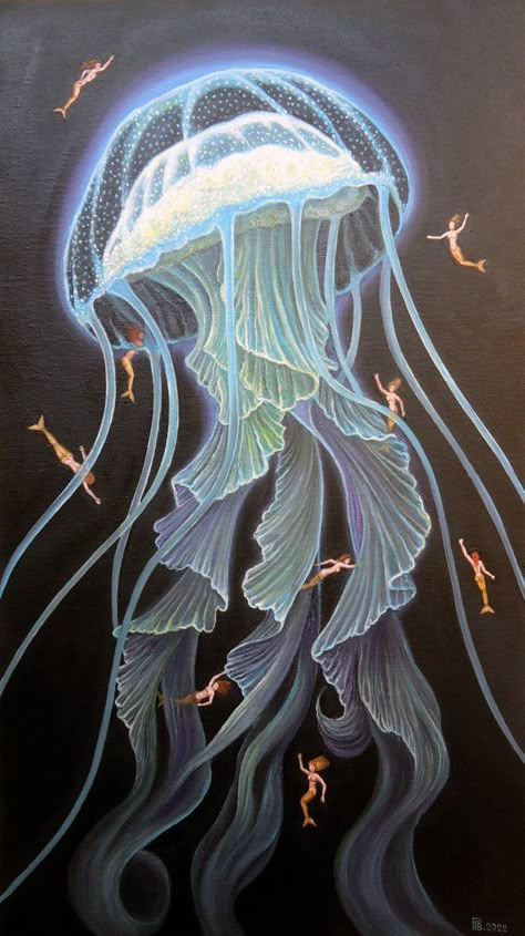 Grigor Velev Jellyfish Painting, Jellyfish Art, Desenho Tattoo, Fish Painting, Diy Canvas Art Painting, Art Inspiration Painting, Chalk Art, Diy Canvas Art, Canvas Art Painting