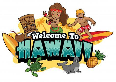 Hawaii Cartoon, Hawaii Illustration, Welcome To Hawaii, Hawaii Design, Cartoon Character Illustration, Hawaiian Art, Cartoon Photo, Usa States, Honeymoons