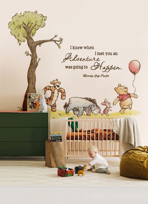 -Winnie the Pooh wall decal size , 60 height inches x 73 width inches. -We do accept custom different sizes to fit your wall. -The Wall Must Be FLAT, DRY, CLEAN, and Free of Dust. It is not suitable for the textured walls. -Easy to apply, just peel and stick. You can easily re-position if needed. -Cut from premium self-adhesive decal material specifically designed for home décor. -Matte finish. -We strongly recommend applying the decals 3 weeks after painting. Peel and stick wall decal material   may not stick to textured, newly painted, painted with acrylic paint wall. -Printed with Eco-solvent inks. -Safe for wall- Odorless, Water-based Latex Inks, Non-toxic, no odour. -Removable without residue remaining on the surface. Pooh Nursery, Winnie The Pooh Eeyore, Winnie The Pooh Nursery, Sticker Wallpaper, Nursery Wall Murals, Disney Nursery, Baby Room Inspiration, Bear Nursery, Nursery Room Inspiration