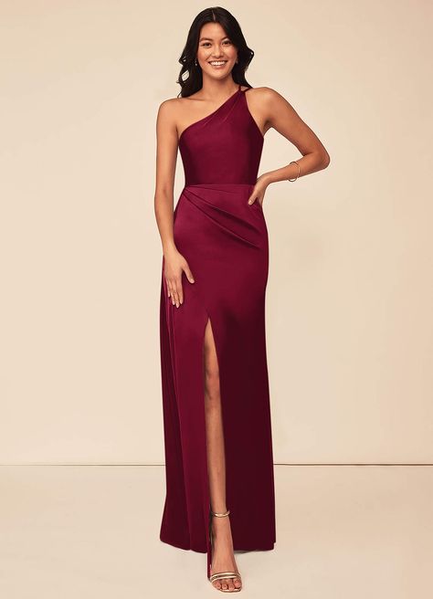 Burgundy Azazie Maron Stretch Satin Dress Bridesmaid Dresses | Azazie Maroon Wedding Guest Dress, Burgandy Bridesmaids Dresses, Satin Dress Bridesmaid, Bridesmaid Dresses Burgundy, Burgundy Satin Dress, Maroon Bridesmaid, Burgundy Bridesmaid Dress, Maroon Bridesmaid Dresses, Classy Prom