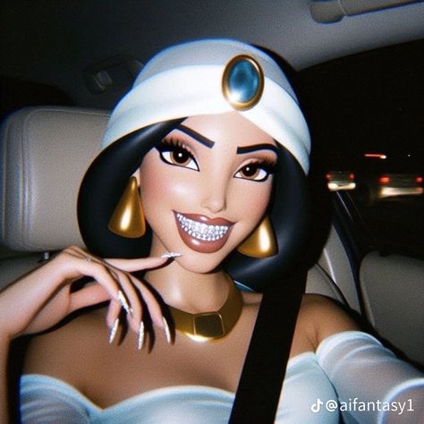 Jasmine Pfp, Gangster Princess, Disney Princess Funny, Full Sleeve Tattoo Design, Drawing Ideas List, Really Long Hair, Black Cartoon Characters, Full Sleeve Tattoo, Art Parody