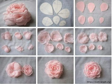 Projek Menjahit, Make Paper Flowers, Making Fabric Flowers, Diy Flores, Fabric Flower Tutorial, Handmade Flowers Fabric, How To Make Paper Flowers, Pola Sulam, Cloth Flowers