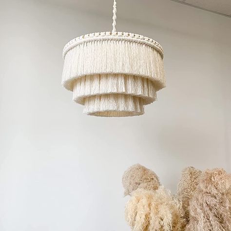 Nursery Light Fixture, Small Space Boho, Bohemian Lighting, Boho Light Fixture, Lamp Boho, Fringe Chandelier, Light Fringe, Macrame Lamp Shade, Bohemian Lamp