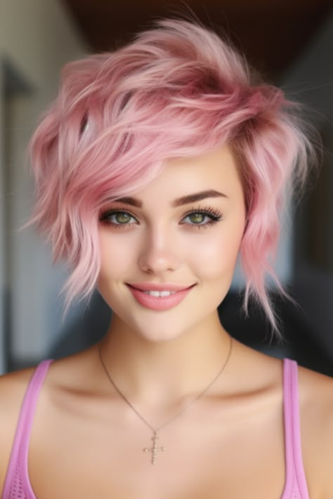 For those who adore hair the candy-coated pink pixie is a deliciously vibrant choice. The touch of pink adds a contrast to this edgy pixie cut. Click here to check out more trending pink hair color ideas for 2023. Pink Inspired Haircut, Transition From Pink Hair, Short Gray Hair With Pink Highlights, Beautiful Hair Color Ideas Short Hair, Colorful Pixie Haircut, Pink Dimensional Hair, Short Hair Fun Color Ideas, Vivid Short Hair, Pink And Blue Hair Short