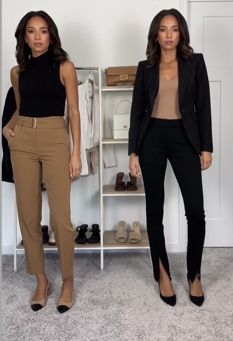 Elegant Brown Dress Pants For Business, Tailored Brown Dress Pants For Work, Fitted Brown Business Pants, Belted Brown Pants For Work, Brown High-waisted Dress Pants For Office, Business Cocktail Attire Women, Business Cocktail Attire, Business Casual Interview, Working Girl Style