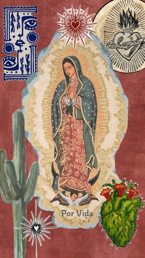 Mexican Graphic Design, Mexican Art Painting, Mexican Aesthetic, Religious Wallpaper, Mexico Wallpaper, Mexican Stuff, Catholic Wallpaper, Catholic Wall Art, Virgin Mary Art