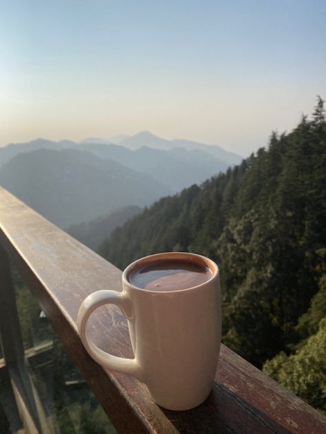 Hot Chocolate in the Mountains Mussoorie India Hot Chocolate Aesthetic, Jam Photography, Cabin Coffee, Faceless Photos, Coffee Quotes Morning, Montana Trip, Early Morning Coffee, Bread Jam, Coffee Place