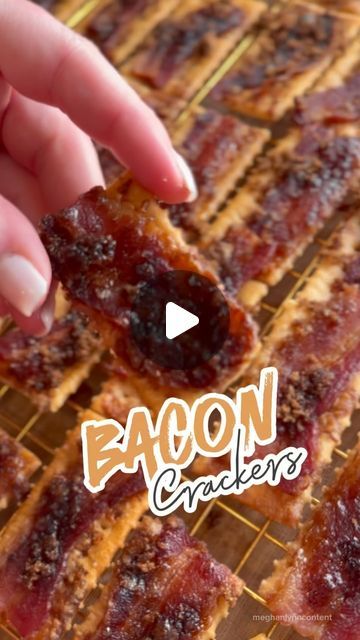 Meghan Basford on Instagram: "Day Four of Tailgate Treats: Bacon Crackers! I made it easy for y’all today! 💗  ✨1/2 Cup Dark Brown Sugar ✨about 50 Club Crackers ✨1 package of Center Cut Bacon  Preheat your oven to 250°. Place your crackers on a wire rack. Cut your bacon into thirds. Place a slice of bacon on each cracker. Sprinkle bacon with brown sugar. Bake at 250° for an hour or until the bacon is crispy! And then repeat the process about 47 times because you’ll eat the first pan all by yourself. And then the crowd will devour every last one of them! ✨ . . . #fyp #yum #delish #football #tailgate #trending #love #southern #south #tailgate #food #snack #foodie #yummy #easy #tipsandtricks #CapCut" Bacon Cracker Appetizer, Bacon Wrapped Club Crackers, Crackers With Bacon And Brown Sugar, Candy Bacon Crackers, Bacon Crackers Brown Sugar, Club Crackers With Bacon And Brown Sugar, Bacon Crackers, Bacon Wrapped Recipes, Bacon Cracker