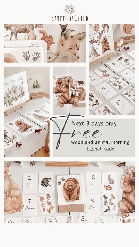 Photo credit to Instagram handle @eldiariodeblack_ 😊 Only 3 days left to get our #woodland animal #morningbasket pack for FREE. The perfect addition to your #winterstudies for young ones!! #homeschool #montessori #bohochild #classroom #daycare #earlylearning Forest Animals Art Preschool, Forest School Printables, Printable Montessori Activities, Preschool Montessori Activities, Free Montessori Printables, Nature Montessori, Montessori Printables Free, Nature Homeschool, Morning Baskets