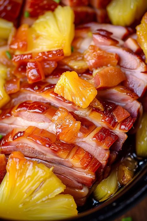 Sweet Pineapple Glazed Ham Pineapple Clove Ham, Roasted Ham With Pineapple, Sweet And Sour Ham And Pineapple, Honey Ham Crockpot, Pineapple Honey Glazed Ham Recipe, Crock Pot Brown Sugar Pineapple Ham, Crock Pot Boneless Ham, Crockpot Ham With Pineapple Brown Sugar, Ham Glaze Brown Sugar Pineapple Easy