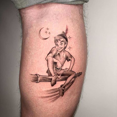 Peter Pan Tattoo Ideas, Disney Tattoos Peter Pan, Peter Pan Tattoos, Neverland Tattoo, Pan Tattoo, Top Of Shoulder Tattoo, Peter Pan Tattoo, Disney Sleeve, Movie Tattoos