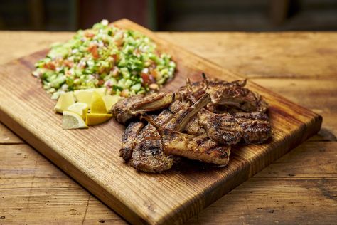 Yoghurt Marinated Lamb Cutlets with Chopped Salad — Farm to Fork Lamp Chops, Curry Pork, Chop Salad, Greek Dinner, Lamb Cutlets, Gem Lettuce, Farm To Fork, Greek Dinners, Marinated Lamb