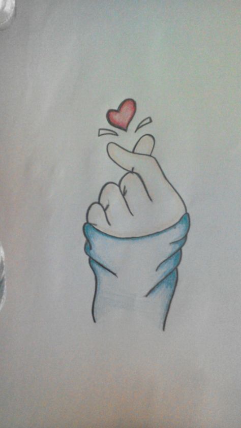 Finger Heart Sketch, Finger Heart Drawing, Heart With Fingers, Fingers Drawing, Love Heart Drawing, Kissing Drawing, How To Draw Fingers, Finger Heart, Heart Sketch