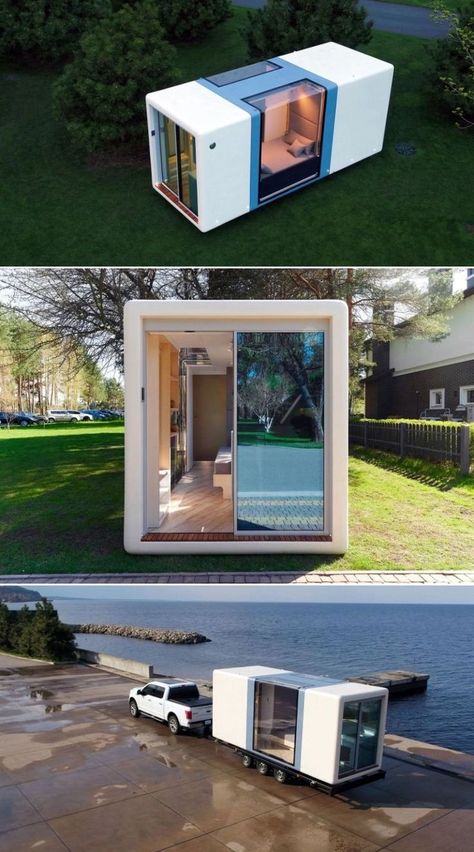 Tiny Portable Houses, Tiny House Design Exterior, Tiny Houses Ideas, Portable Tiny House, Interior Beach House, Tiny House Mobile, Mobile Tiny House, Tiny House Designs, Natural House