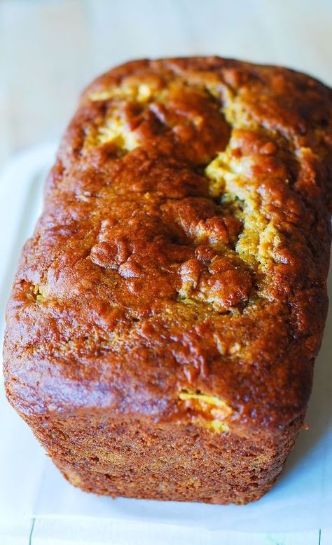 Pumpkin Banana Bread, Baked Breads, Healthier Desserts, Pumpkin Banana, Apple Bread, Thanksgiving Pumpkin, Baked Bread, Ripe Bananas, Quick Breads