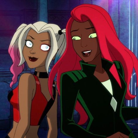 Black Harley Quinn Art, Black Poison Ivy, Black Harley Quinn, Cartoon Baddies, Poison Ivy Harley Quinn, Ivy And Harley, Blk Edits, Girls Pfp, Girl Pfps