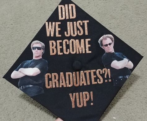 Funny Grad Caps High School, Guy Grad Cap Ideas, Goodbye Everyone Plankton Grad Cap, Slipping Through My Fingers Grad Cap, Men’s Decorated Grad Cap, Grad Cap For Guys, Funny College Graduation Caps, Step Brothers Graduation Cap, Senior Cap Ideas Funny