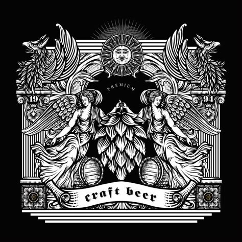 Illustration of craft beer in engraved s... | Premium Vector #Freepik #vector Vector Flower Design, Beer Drawing, Scratchboard Illustration, Pub Logo, Beer Illustration, Beer Icon, Brewery Design, Simple Artwork, Engraving Illustration