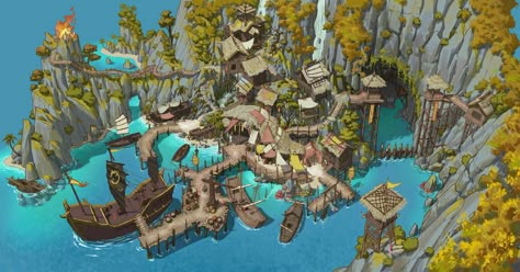 ArtStation - Pirate Wharf, 胖达不胖 Z Pirate Kingdom, Pirate City, Pirate Town, Dnd Idea, Lego Pirates, Pirate Island, Dnd World Map, Pirate Games, Fantasy Town