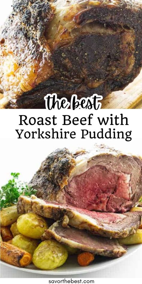 Roast Beef with Yorkshire Pudding is the star at our Christmas dinner table! Crusty, slices of buttery roast beef, dripping with rich juices combine with a light and airy Yorkshire pudding. Roast Beef And Yorkshire Pudding British, Roast Beef Yorkshire Pudding, Yorkshire Pudding Dinner, Roast Beef With Yorkshire Pudding, Best Roast Beef, Yorkshire Pudding Recipes, Gluten Free Main Dishes, Vegetarian Main Dishes, Christmas Dinner Table