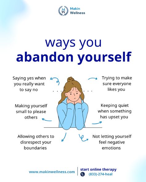 Sometimes, without even realizing it, you might abandon yourself.   It's okay to pause and reflect. Your mental health deserves attention too. You deserve to feel whole 💙  How do you remind yourself to prioritize your mental health? Drop your tips in the comments 💬  #onlinetherapy #mentalhealthawareness #psychologytoday #selfawareness #selfcare #selflove #pennsylvania #florida #vermont How To Fix Yourself Mentally, How To Heal Mentally, Abandon Yourself, Fix Yourself, Online Counseling, Couples Counseling, Therapy Counseling, Online Therapy, Psychology Today