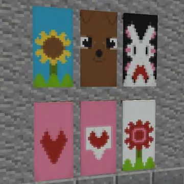 Minecraft banner patterns for cute Best Minecraft Banners, Minecraft Recipe, Banners Minecraft, Cool Minecraft Banners, Minecraft Banner Patterns, Dog Banner, Minecraft Heart, Banner Design Ideas, Banner Patterns