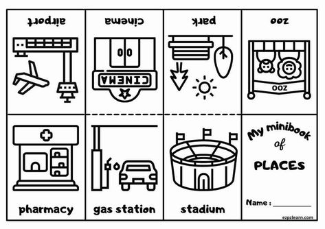 Free Printable Minibook Coloring For Kids Topic Places ESL Resource All Around Town Preschool Theme, My Town Activities, Mini Coloring Book, Toddler Speech, Farm Theme Preschool, Creative Teaching Press, Maps For Kids, English Grammar Worksheets, English Worksheets For Kids