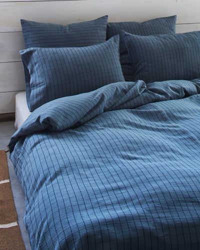 Dark Blue Duvet Cover, Duvet Cover Blue, Textured Duvet Cover, Textured Duvet, Relaxing Space, Striped Bedding, Striped Duvet, Striped Duvet Covers, Product Story