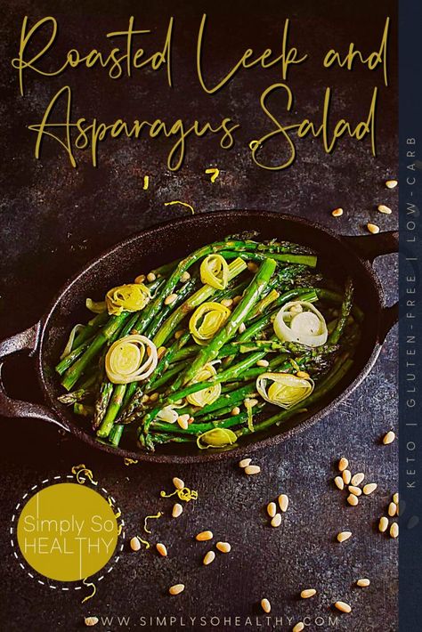 Tired of the typical "house salad"? Try this easy Roasted Leek and Asparagus Salad recipe. You can make this ahead of time and serve it later. The secret is roasting the asparagus and the leeks so you get a nutty and sweet taste from the two vegetables. 🍴😋 #lowcarb #keto #glutenfree #Atkins #diabetic #Bantingdiets #paleo #lowcarbsalad #ketosalad Keto Spinach Salad, Keto Fruit Salad, Keto Pasta Salad, Keto Cucumber Salad, Keto Potato Salad, Keto Cucumber, Carb Salad Recipes, Low Carb Salad Recipes, Low Carb Taco Salad