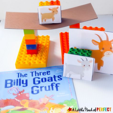 The Three Billy Goats Gruff STEAM Bridge Building Activity for Kids - Three Billy Goats Gruff Stem Activities, Goat Crafts, 3 Billy Goats Gruff, 3 Little Pigs Activities, The Three Billy Goats Gruff, Fairy Tales Preschool, Book Lessons, Toddler Book, Three Billy Goats Gruff