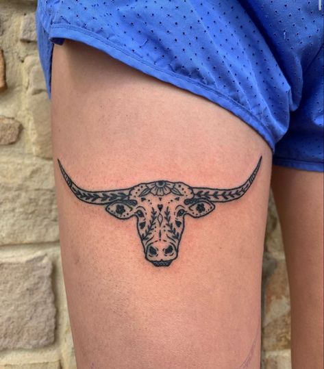 Rambling Man Tattoo, Fineline Cowboy Tattoo, Tattoos Dedicated To Boyfriend, Traditional Longhorn Skull Tattoo, Buffalo American Traditional Tattoo, Cowfish Tattoo, American Traditional Taurus Tattoo, Don’t Trip Tattoo, Longhorn Knee Tattoo