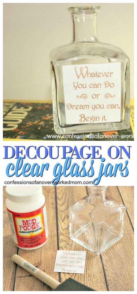 How to Decoupage a Glass Jar for an Easy Upcycled Craft. Mod Podge crafts. #decoupage #modpodge #upcycle #recycle Modge Podge Glass, Mod Podge Glass, Mod Podge Pictures, Mod Podge Photo Transfer, Deco Podge, Mod Podge Projects, Diy Mod Podge, Crafts With Glass Jars, Recycled Paper Crafts