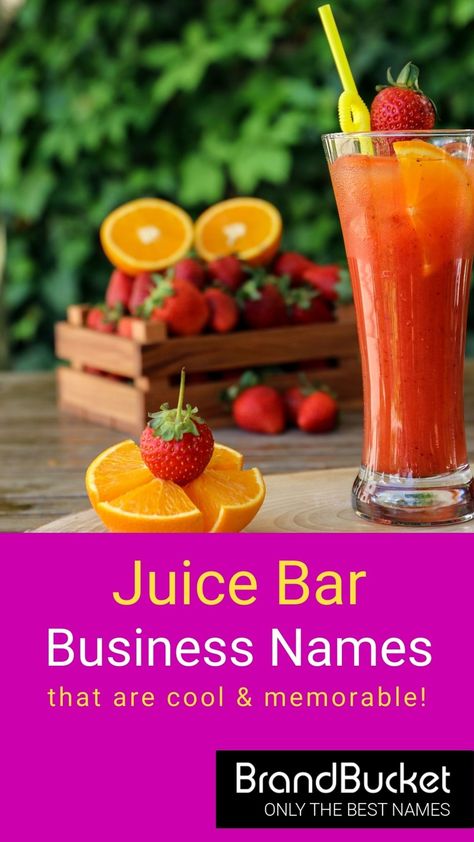 Juice Bar Names Ideas, Business Name Ideas Unique, Juice Bar Business, Pub Branding, Name Ideas Unique, Logo Tagline, Beverage Branding, Juice Logo, Shop Name Ideas