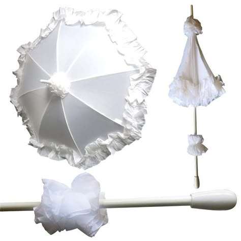 Drama Umbrella. White Nylon Cover. Wood Shaft and Wood Handle painted in White Color. Manual Mechanism. Arc 30". Length: 32" Umbrella Drawing, Cool Umbrellas, Umbrella Dress, White Umbrella, Umbrella Designs, Rain Umbrella, Funny Sweaters, Pretty Hair Color, Order Here