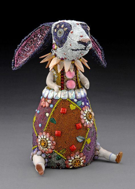 Rabbit Betsy Youngquist, Mosaics Art, Porcelain Dolls Value, Bead Creations, Beaded Art, Creative Craft, Assemblage Art, Doll Parts, Stuffed Toys