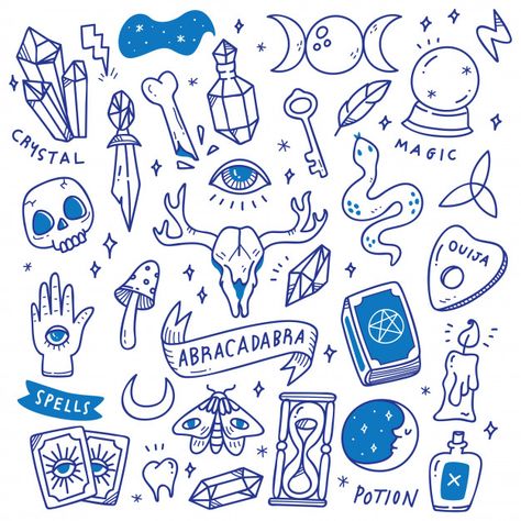 Set of occult doodles, mystical object | Premium Vector #Freepik #vector #design #line #cartoon #skull Flash Art Tattoos, Stick Poke Tattoo, Sharpie Tattoos, Theme Tattoo, Stick N Poke Tattoo, Tattoo Flash Sheet, Doodle Tattoo, Poke Tattoo, Stick And Poke