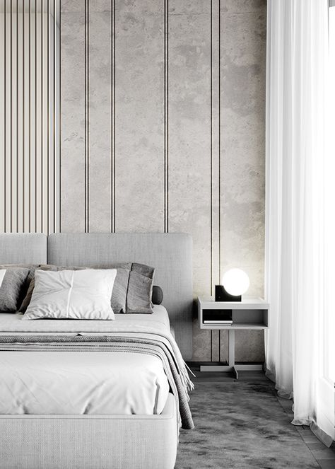 Groove Pattern On Wall, Pattern On Wall, Groove Pattern, Visualization Techniques, Luxury Bedroom Decor, Wall Panel Design, Architectural Visualization, Bedroom Bed Design, Modern Bedroom Design