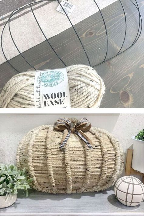 Check out this creative yarn pumpkin fall wire pumpkin wreath idea for front door or living room mantel. This dollar store Fall wreath on a budget is perfect for autumn decoration for your living room. Wire Pumpkin Wreath, Dollar Tree Pumpkin Wreath, Thanksgiving Wreaths Diy, Wire Pumpkin, Pumpkin Wreath Diy, Dollar Tree Pumpkins, Fall Decor Diy Crafts, Living Room Mantel, Autumn Decoration