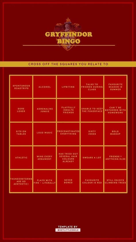 Ves on Twitter: "(have a copy of the blanks)… " Gryffindor Pride, Imprimibles Harry Potter, Harry Potter Hogwarts Houses, Gryffindor Aesthetic, Bingo Template, Welcome To Hogwarts, Buku Harry Potter, Harry Potter Houses, Hogwarts Aesthetic