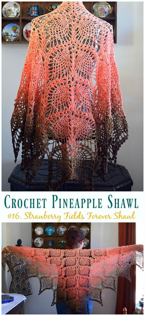 Strawberry Fields Forever Shawl Crochet Free Pattern - #Crochet; #Pineapple; #Shawl; Free Patterns Shaw Patterns Crochet, Free Crochet Patterns Shawl, Crochet Shawl Lace, Thread Crochet Shawl Patterns Free, One Hour Crochet Projects Free Pattern, Crocheted Flowers Free Pattern, Boho Crochet Shawl Pattern Free, Fingering Yarn Crochet Patterns, Pineapple Crochet Pattern Free