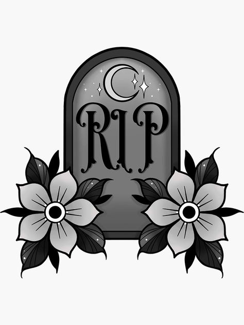 "Neotraditional Gravestone" Sticker for Sale by jhollidaytattoo | Redbubble Old School Tombstone Tattoo, Cute Tombstone Tattoo, Tomb Stone Tattoo, Gothic Tombstone Tattoo, Traditional Tombstone Tattoo, Tombstone Tattoo, Stone Tattoo, Tombstone, Tattoos