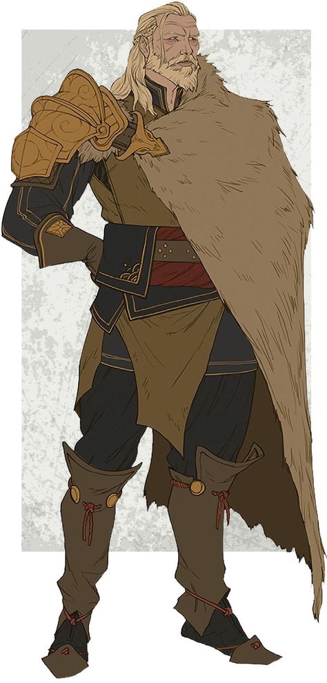 Grandmaster Character Design, Elder Character Design Old Age, Elder Character Art, Dnd King Character Concept, Nordic Concept Art, Muscular Man Drawing Base, King Arthur Character Design, Viking King Art, Scottish Character Design