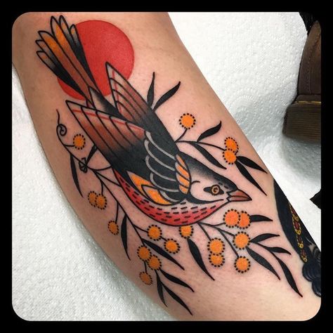 Traditional Bird Tattoo, Robin Bird Tattoos, Tattoo Birds, Bird Tattoo Sleeves, Robin Tattoo, Tattoo Feather, Tato Tradisional, Vogel Tattoo, Tier Tattoo