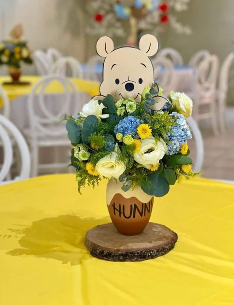 Winnie The Pooh Centerpieces Flower, Winnie The Pooh Honey Pot Centerpieces, Winnie The Pooh Floral Arrangements, Winnie The Pooh Baby Shower Centerpiece Ideas, Winnie The Pooh Flower Centerpieces, Winnie The Pooh Centerpieces Baby Boy, Winnie Pooh Centerpieces, Baby Winnie The Pooh Baby Shower Ideas, Baby Shower Winnie The Pooh Decorations