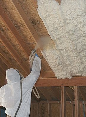 Buyer's Guide to Insulation: Spray Foam. - closed cell for the garage. Garage Insulation, Attic Office, Spray Insulation, Attic Insulation, Home Insulation, Attic Conversion, Attic Design, Attic Bathroom, Spray Foam Insulation