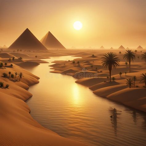 Image of a serene, epic ancient Egyptian Nile River desert scene at sunset, with warm golden tones royalty free stock photography Desert Scene, Nile River, Stock Photography Free, Ancient Egyptian, Stock Photography, Stock Illustration, Royalty, Royalty Free, Photography