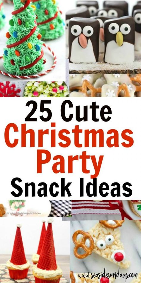 Christmas Party Snacks for kids - these cute snack ideas are perfect for a holiday party or Christmas party at school. If you are looking for an easy Christmas snack to make for preschoolers, check out this list of amazing treat ideas from snowmen cupcakes to jello cups and rice krispie treats in different shapes. Christmas Party Snacks For Kids, Cute Christmas Snacks, Christmas Party Snack Ideas, Christmas Party At School, Party Snacks For Kids, Christmas Snacks For Kids, Kindergarten Christmas Party, Christmas Snacks Easy, Christmas Party Snacks