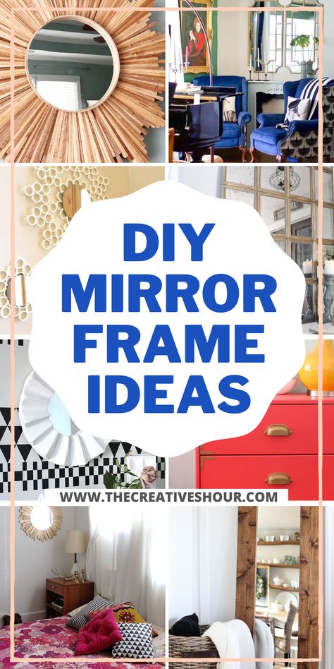 Are you looking for unique and creative ways to frame your mirrors? Why not try some DIY mirror frame ideas that will give your space a stunning aesthetic and add a touch of personality and charm? From using flowers and dollar store items to crafting with clay and wood, there are countless ways to decorate your DIY mirror frames and make them unique. Check out these DIY mirror frame ideas and get inspired to transform your home decor! Mirror Redo Diy, Decorate Mirror Frame Diy, Decorate Mirror Frame, Flower Mirror Frame, Easy Diy Mirror Frame, Diy Mirror Frame Ideas, Diy Wood Mirror Frame, Diy Round Mirror, Unique Mirror Frame