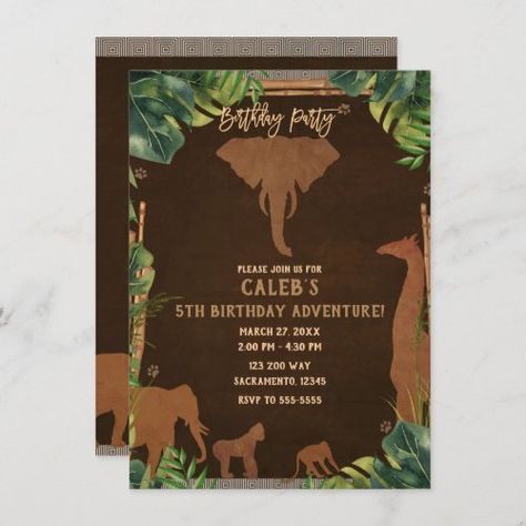 $2.94 | Brown Safari Jungle Zoo Animals Birthday Party #leaves, elephant, rainforest, gorilla, vintage, african, modern, kids, adventure, giraffe Adult Safari Party, Animals Birthday Party, Wild One Birthday Invitations, Safari Baby Shower Invitations, Modern Baby Shower Invitations, Animal Baby Shower Invitations, Animals Birthday, Animal Birthday Party, Safari Jungle