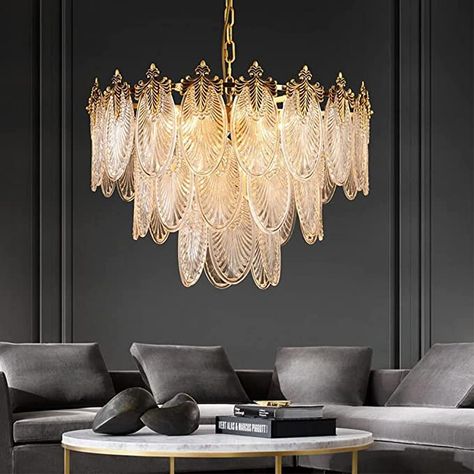 Modern Crystal Chandelier Golden Vintage Pendant Lighting with Leaf Crystal Drum 8-Light French Raindrop Ceiling Light Fixture Perfect for Living Room Dining Room Bedroom Entryway Foyer - - Amazon.com Chandelier Bedroom Modern, Postmodern Bedroom, Modern Chandelier Foyer, Modern Chandelier Bedroom, Gold Ceiling Light, Bedroom Pendant, Pendant Lighting Bedroom, Lampshade Designs, Crystal Chandelier Lighting